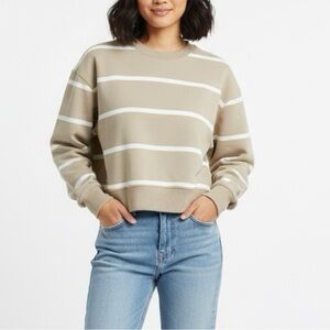Athleta  Crewneck Sweater in Beige and White Stripes